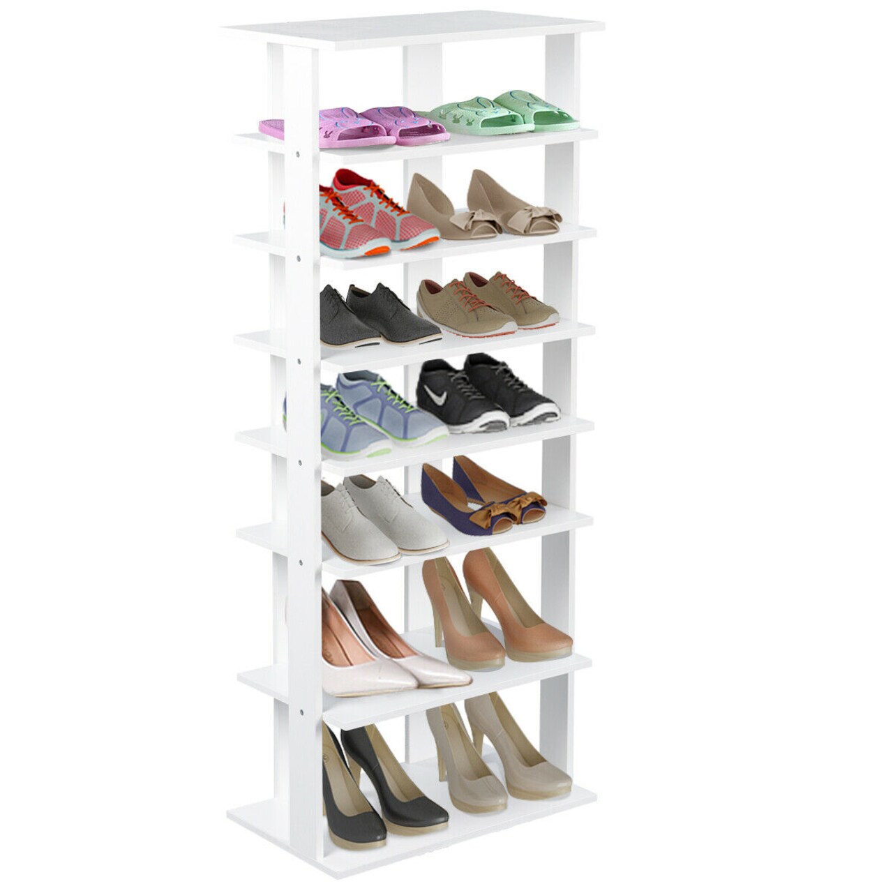 Costway Patented Wooden Shoes Storage Stand 7 Tiers Big Shoe Rack Organizer Multi-Shoe Rack